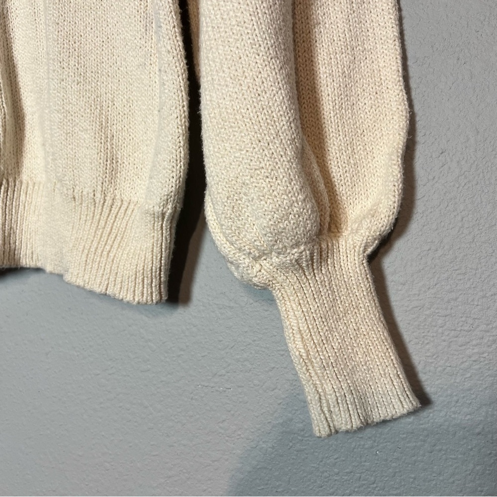 525 Sweater Pullover Crewneck Puff Sleeves Cream Ivory Beige Cotton Size Small - Picture 7 of 7